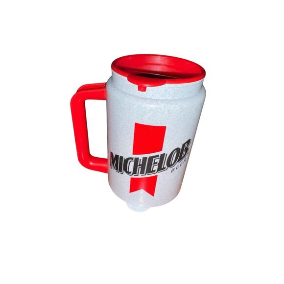 VTG Michelob Beer Insulated Mug Red Handle Lid Plastic Travel Cup Bar Promo USA - Picture 2 of 5
